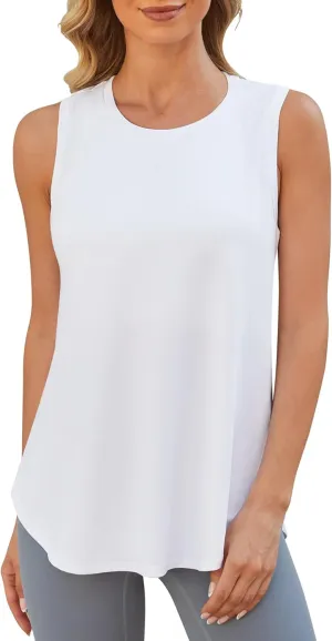 G4Free Lightweight Racerback Workout Tank Tops for Women High Neck Athletic Long Tanks Fast Dry Sleeveless Running Shirts