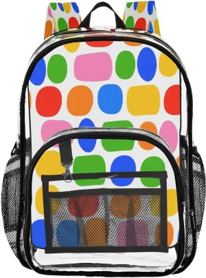 Geometric Circles Ovals Artistic Clear Backpack with Back Print, Heavy Duty See Through Backpacks PVC Transparent Daypack for Travel Security