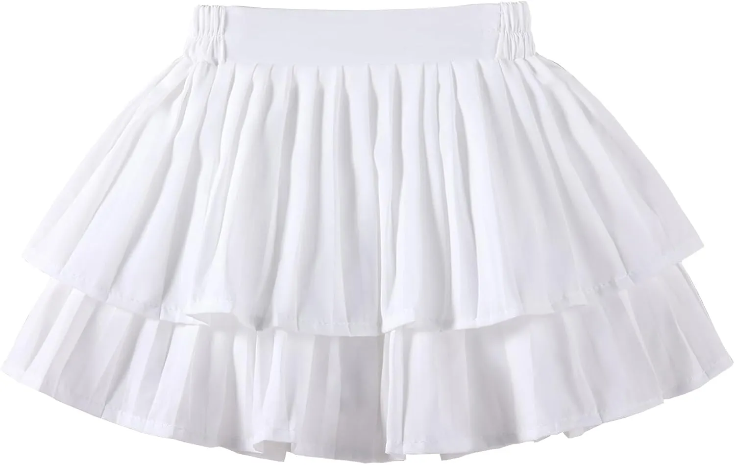 Girls Double Layer Pleated Skirt Elastic Waist Tutu Dress Kids School Uniform Skorts