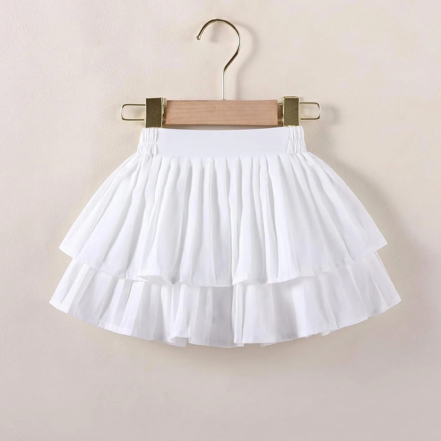 Girls Double Layer Pleated Skirt Elastic Waist Tutu Dress Kids School Uniform Skorts