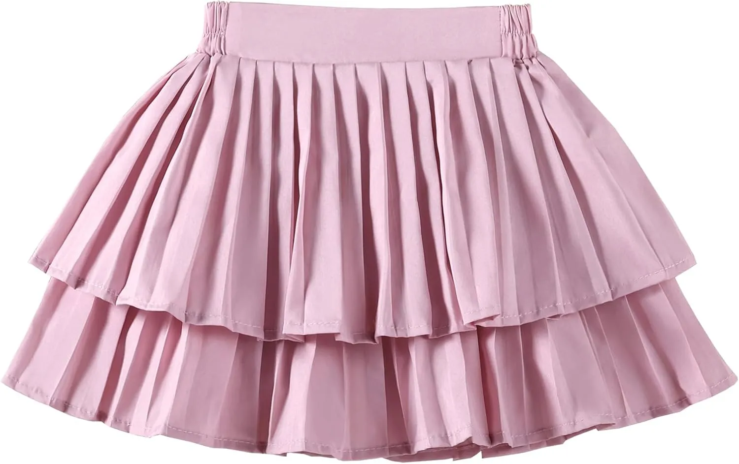 Girls Double Layer Pleated Skirt Elastic Waist Tutu Dress Kids School Uniform Skorts