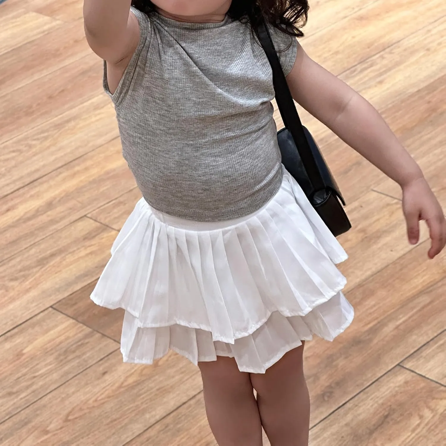 Girls Double Layer Pleated Skirt Elastic Waist Tutu Dress Kids School Uniform Skorts