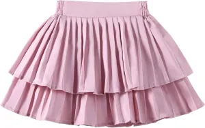 Girls Double Layer Pleated Skirt Elastic Waist Tutu Dress Kids School Uniform Skorts
