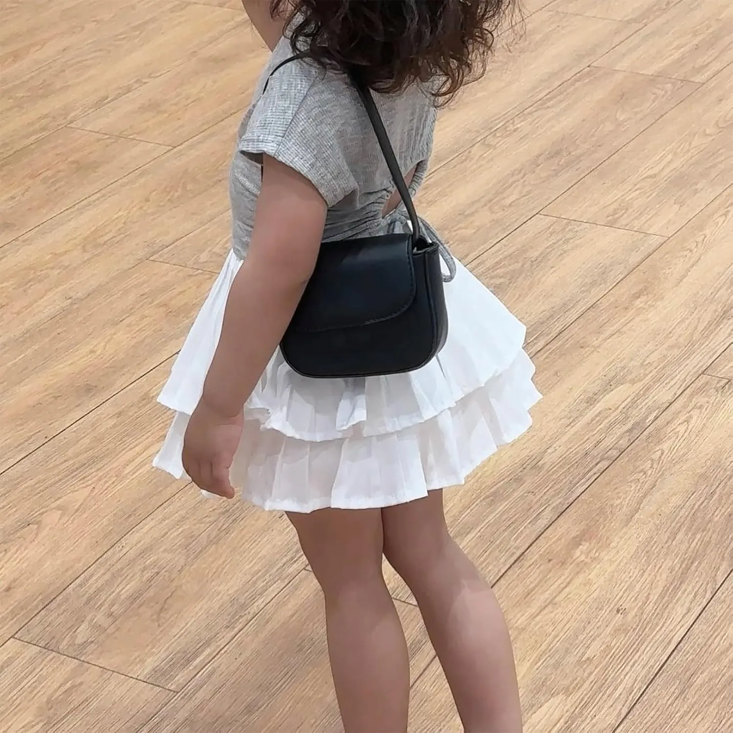 Girls Double Layer Pleated Skirt Elastic Waist Tutu Dress Kids School Uniform Skorts