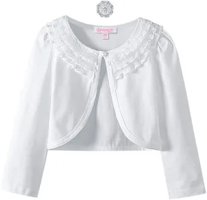 Girls Shrugs Lace Bolero Long Sleeve Cardigan Party Church Dress Cover Up