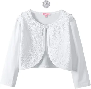 Girls Shrugs Lace Bolero Long Sleeve Cardigan Party Church Dress Cover Up