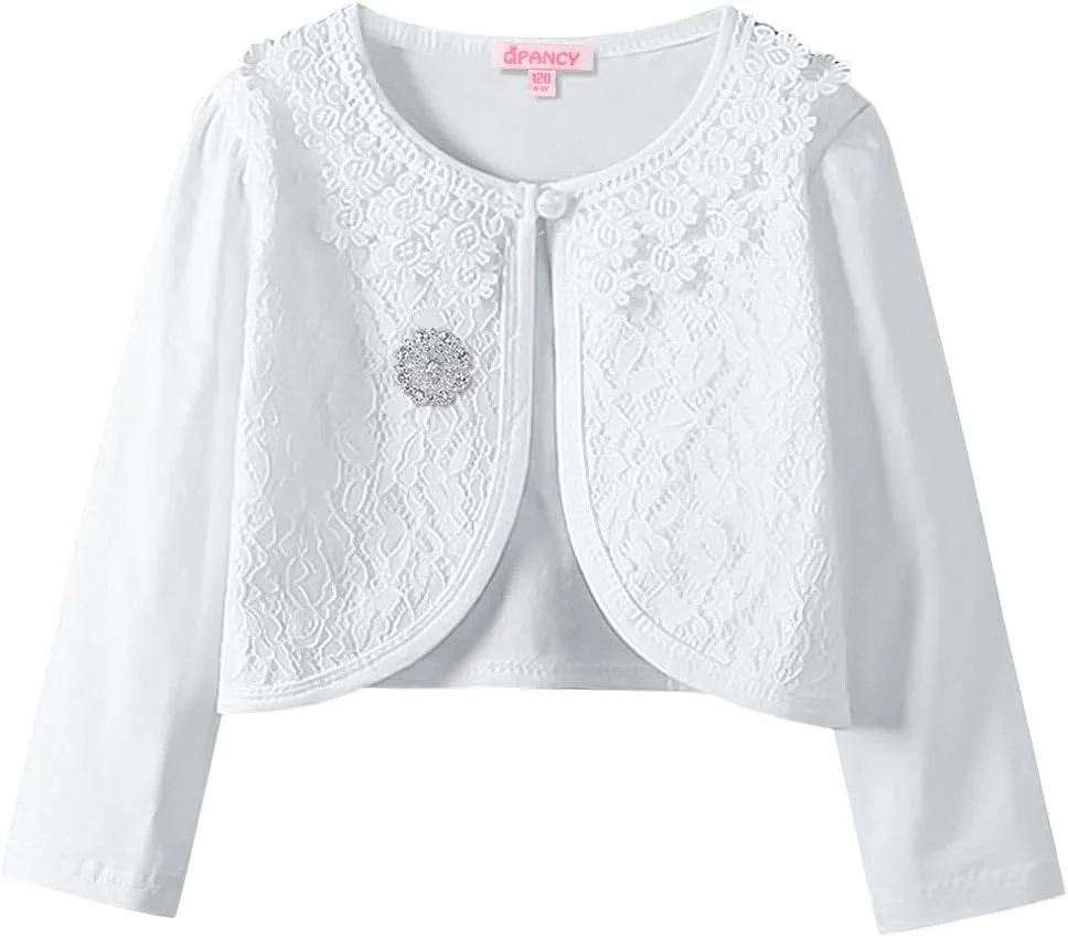 Girls Shrugs Lace Bolero Long Sleeve Cardigan Party Church Dress Cover Up