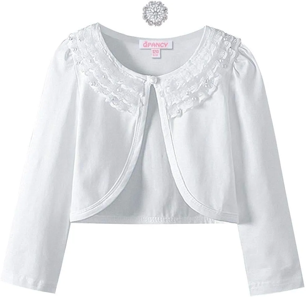 Girls Shrugs Lace Bolero Long Sleeve Cardigan Party Church Dress Cover Up