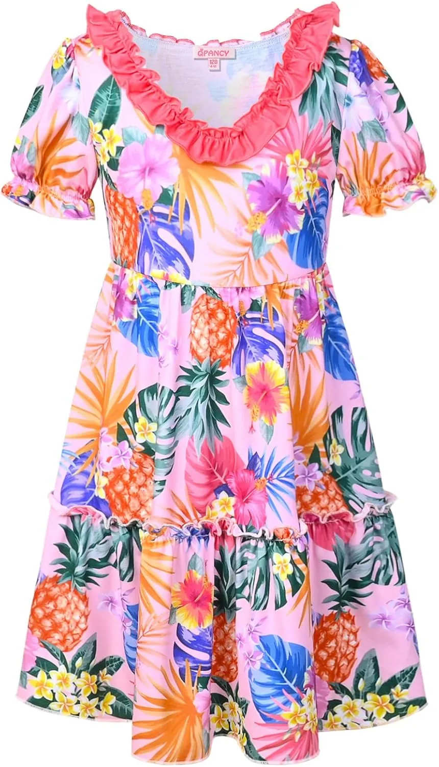 Girls Unicorn Dresses Summer Swing Short Sleeve Casual Clothes for Little Kids