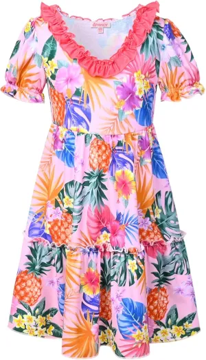 Girls Unicorn Dresses Summer Swing Short Sleeve Casual Clothes for Little Kids