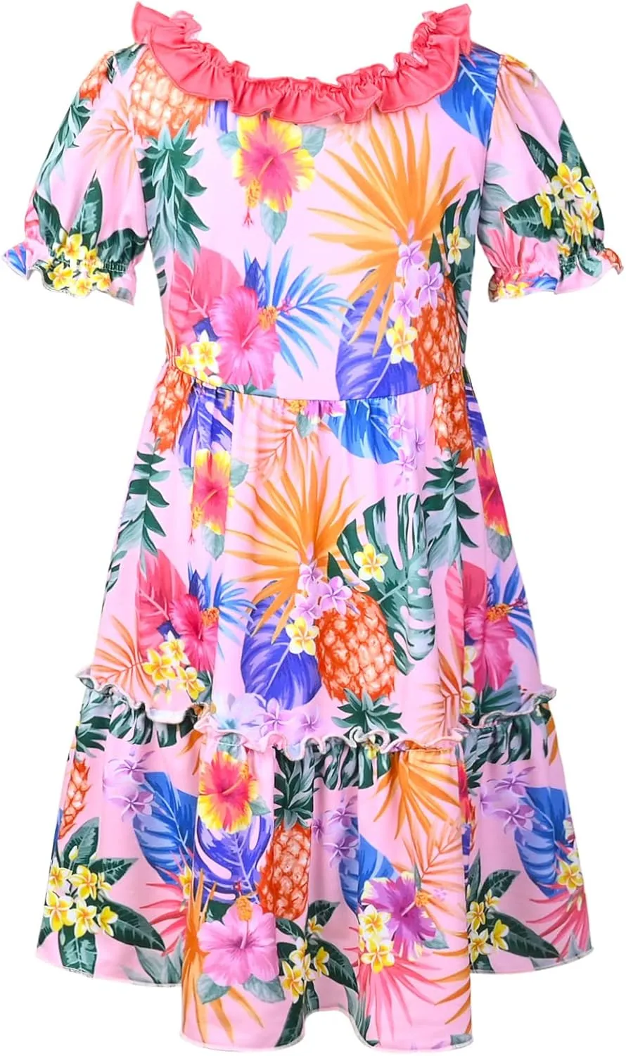 Girls Unicorn Dresses Summer Swing Short Sleeve Casual Clothes for Little Kids