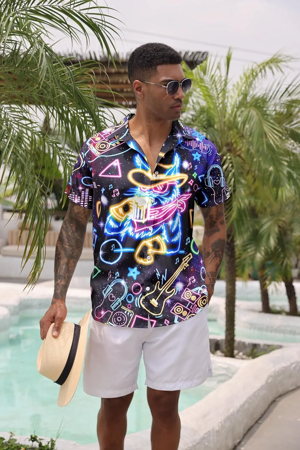 Goodstoworld Men's Novelty Hawaiian Button Down Shirts