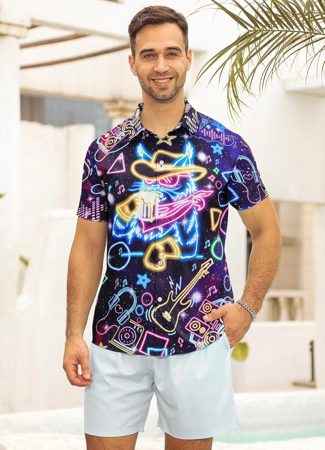 Goodstoworld Men's Novelty Hawaiian Button Down Shirts
