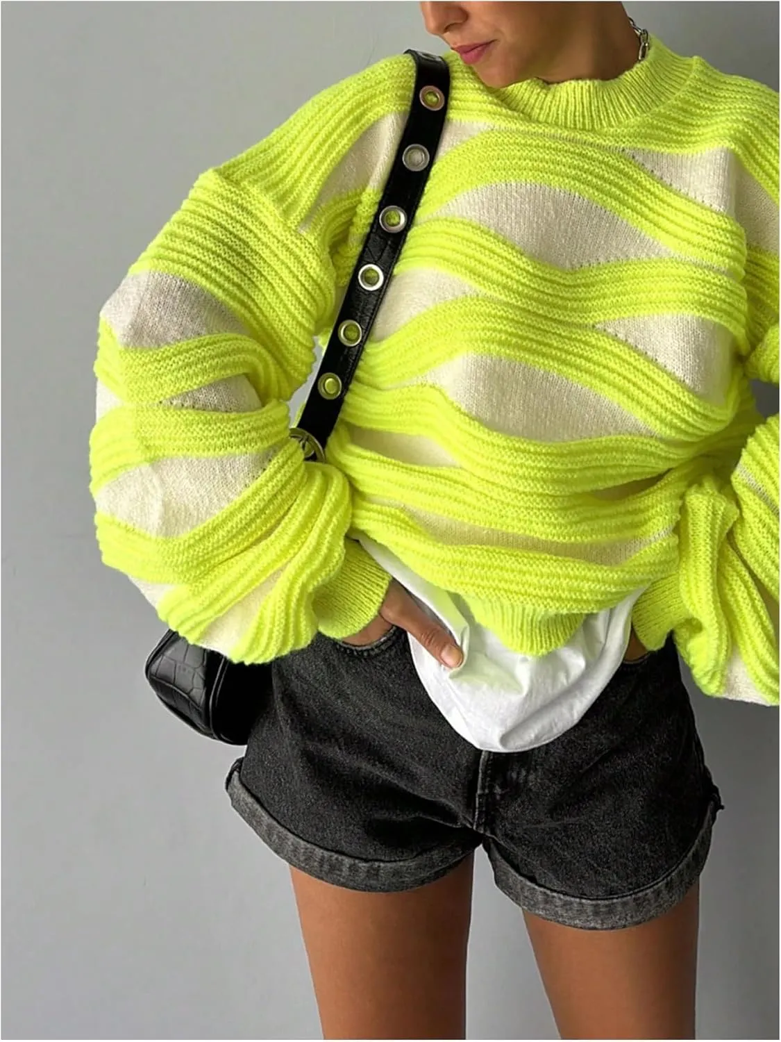 GORGLITTER Women's Knit Oversized Sweaters Long Sleeve Crew Neck Lightweight Fall Sweater