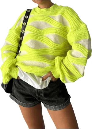 GORGLITTER Women's Knit Oversized Sweaters Long Sleeve Crew Neck Lightweight Fall Sweater