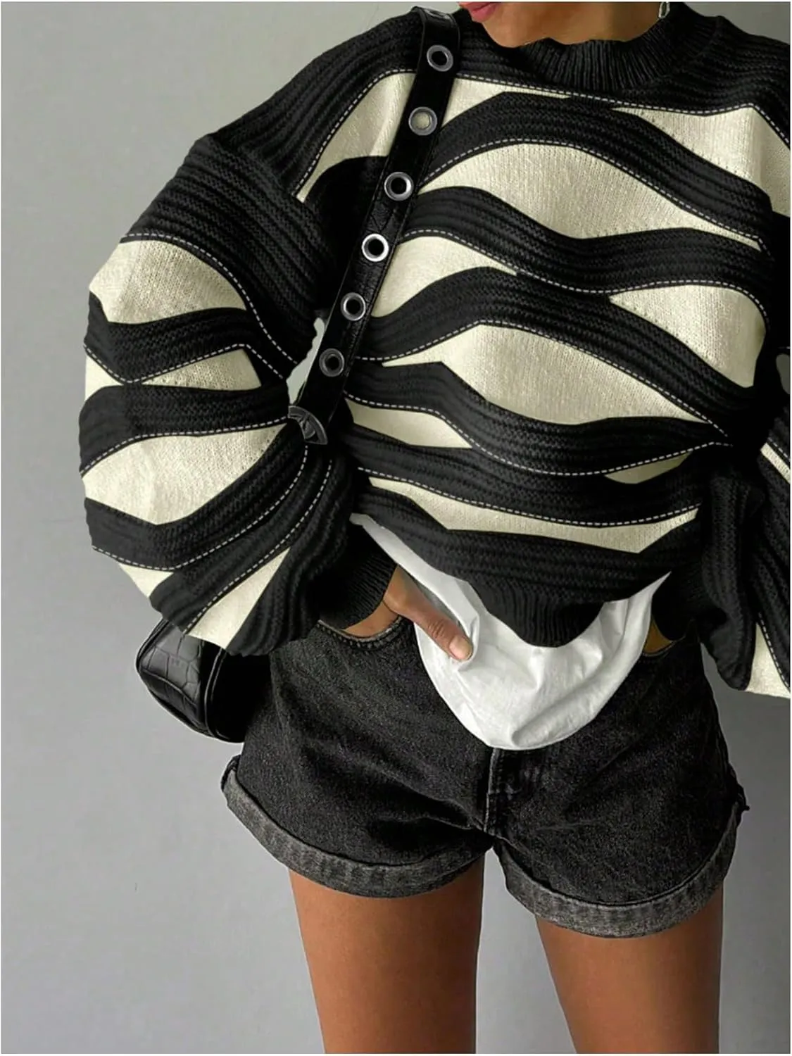 GORGLITTER Women's Knit Oversized Sweaters Long Sleeve Crew Neck Lightweight Fall Sweater