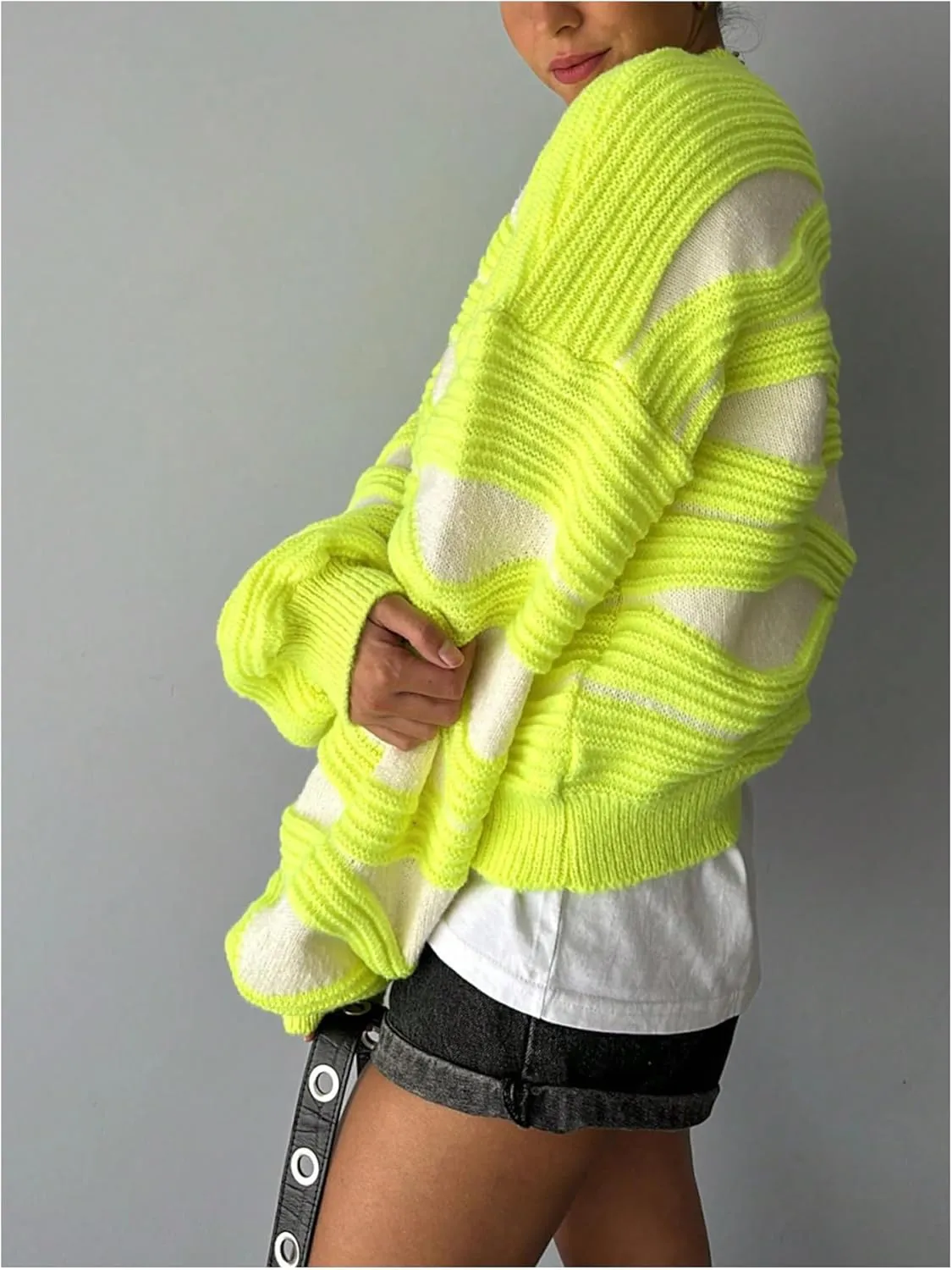 GORGLITTER Women's Knit Oversized Sweaters Long Sleeve Crew Neck Lightweight Fall Sweater