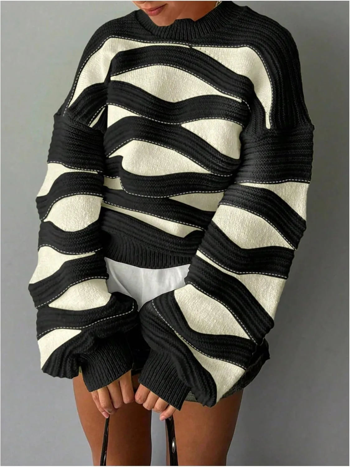 GORGLITTER Women's Knit Oversized Sweaters Long Sleeve Crew Neck Lightweight Fall Sweater