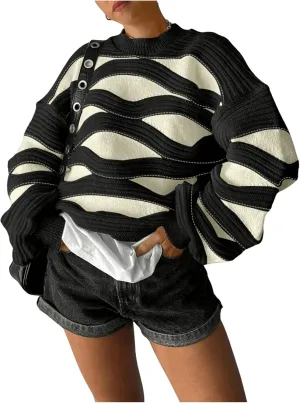 GORGLITTER Women's Knit Oversized Sweaters Long Sleeve Crew Neck Lightweight Fall Sweater