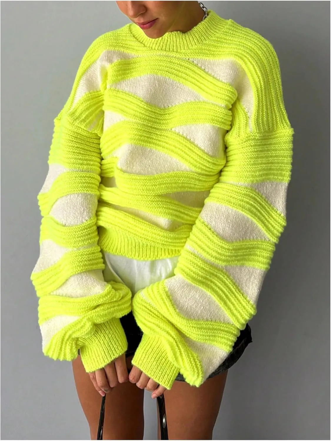 GORGLITTER Women's Knit Oversized Sweaters Long Sleeve Crew Neck Lightweight Fall Sweater