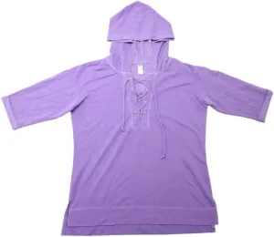 Green Tea Womens Comfy 3/4 Sleeve Tops Pigment Dye Lace Up Hoody, (Assorted)