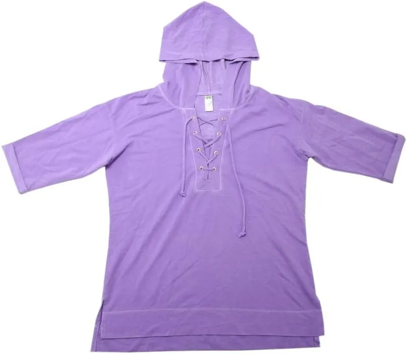 Green Tea Womens Comfy 3/4 Sleeve Tops Pigment Dye Lace Up Hoody, (Assorted)