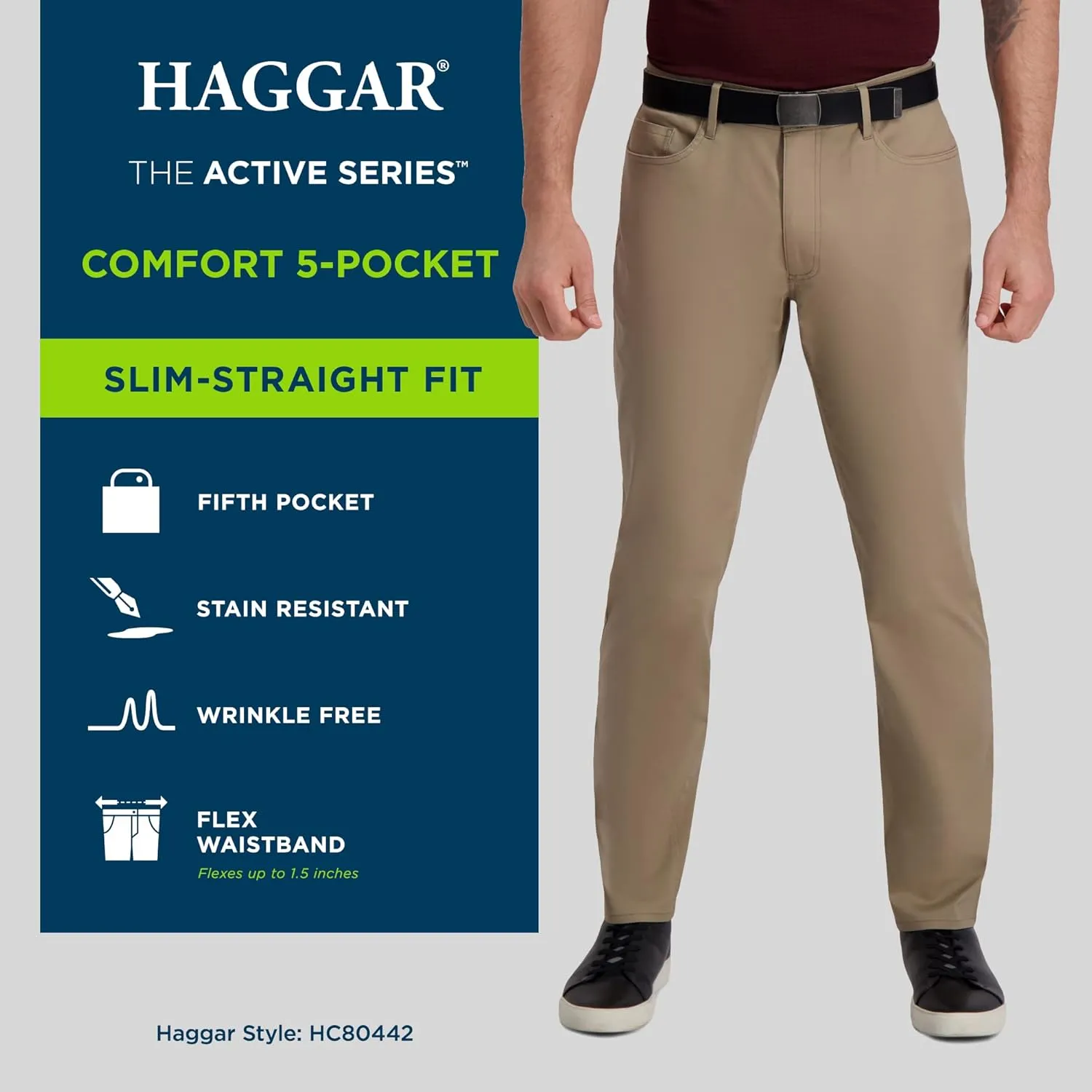 Haggar Men's The Active Series Slim Fit Flat Front Pant