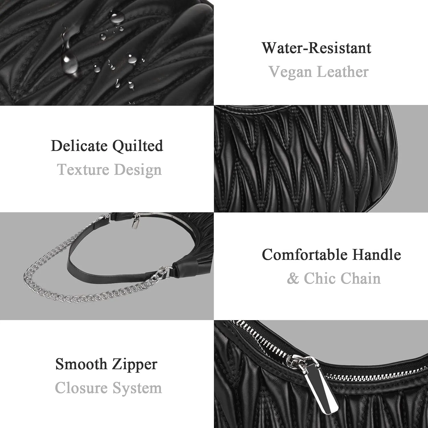 Handbag with Metal Chain Vegan Leather Shoulder Crossbody Stylish Purse for Women - Unique Textured Design