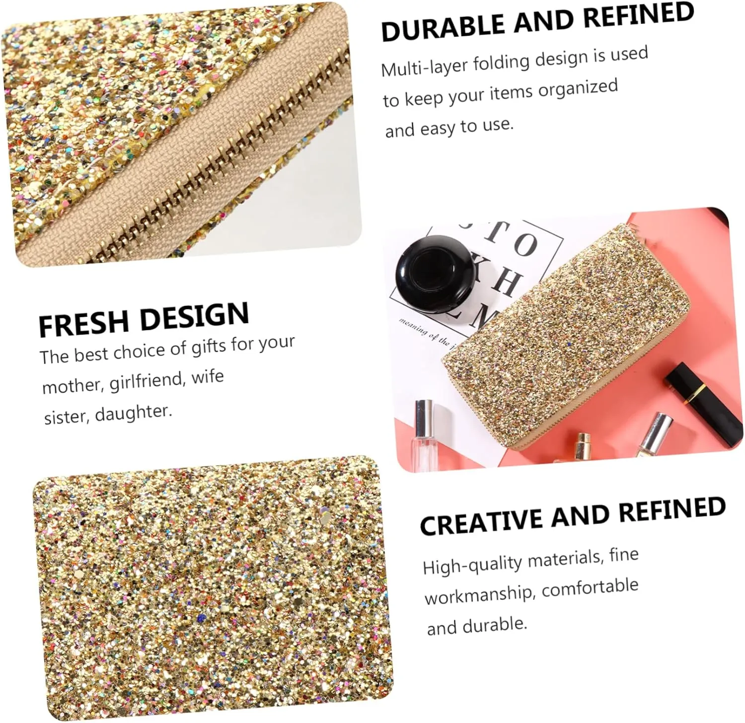 Handbags for Women Glitter Zippered Purse Stylish Wallet Clutch for Wedding