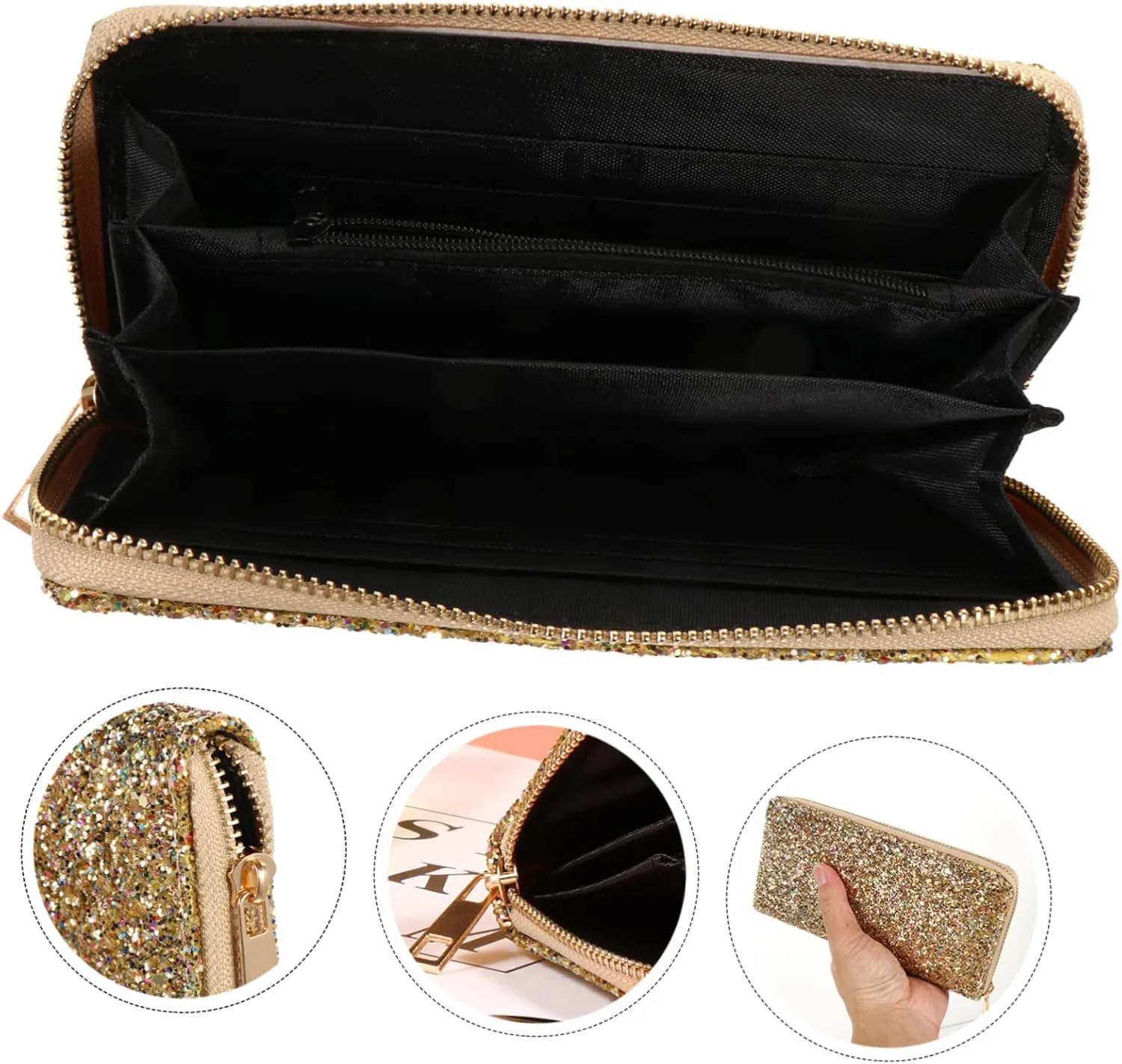 Handbags for Women Glitter Zippered Purse Stylish Wallet Clutch for Wedding