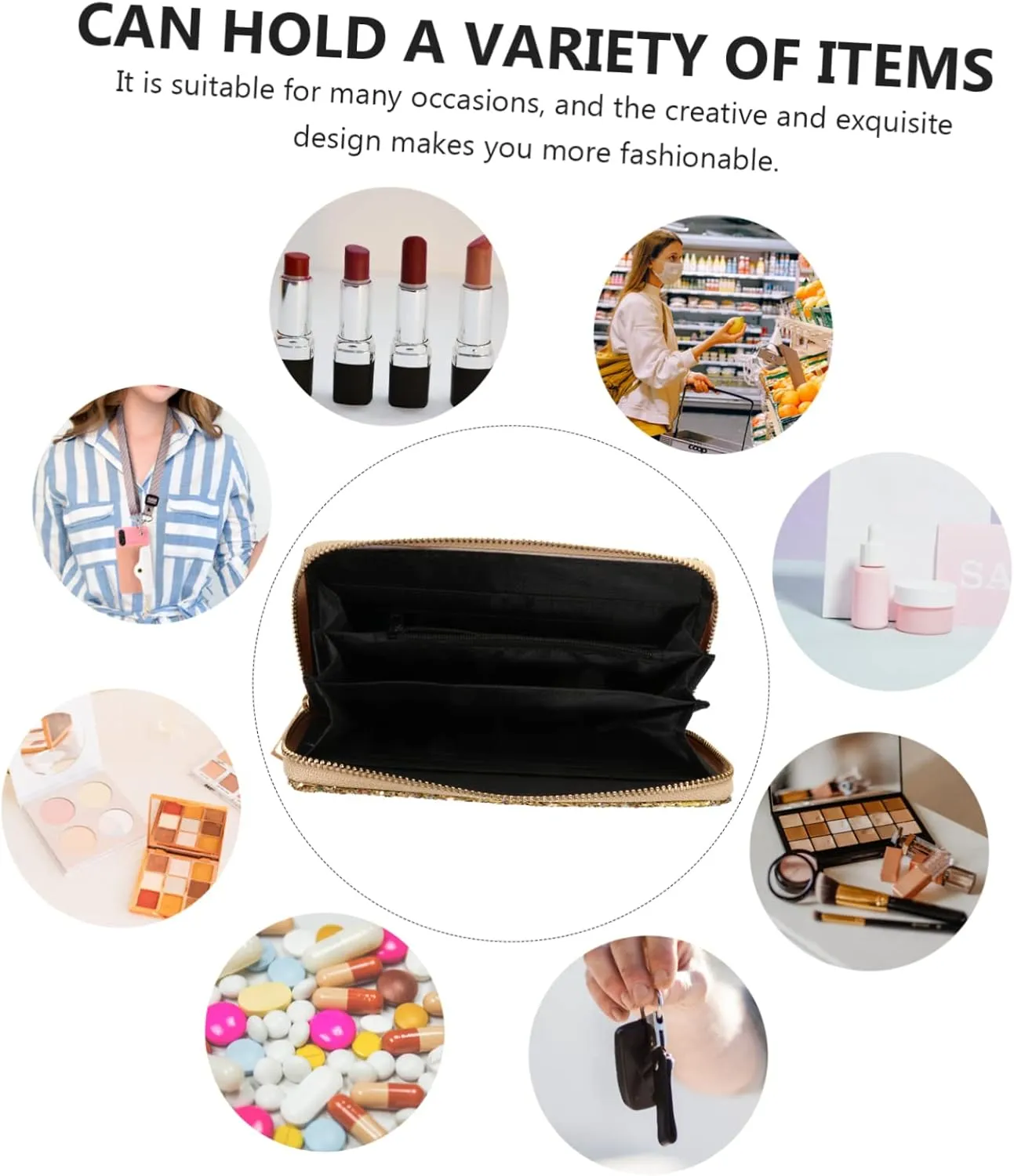Handbags for Women Glitter Zippered Purse Stylish Wallet Clutch for Wedding