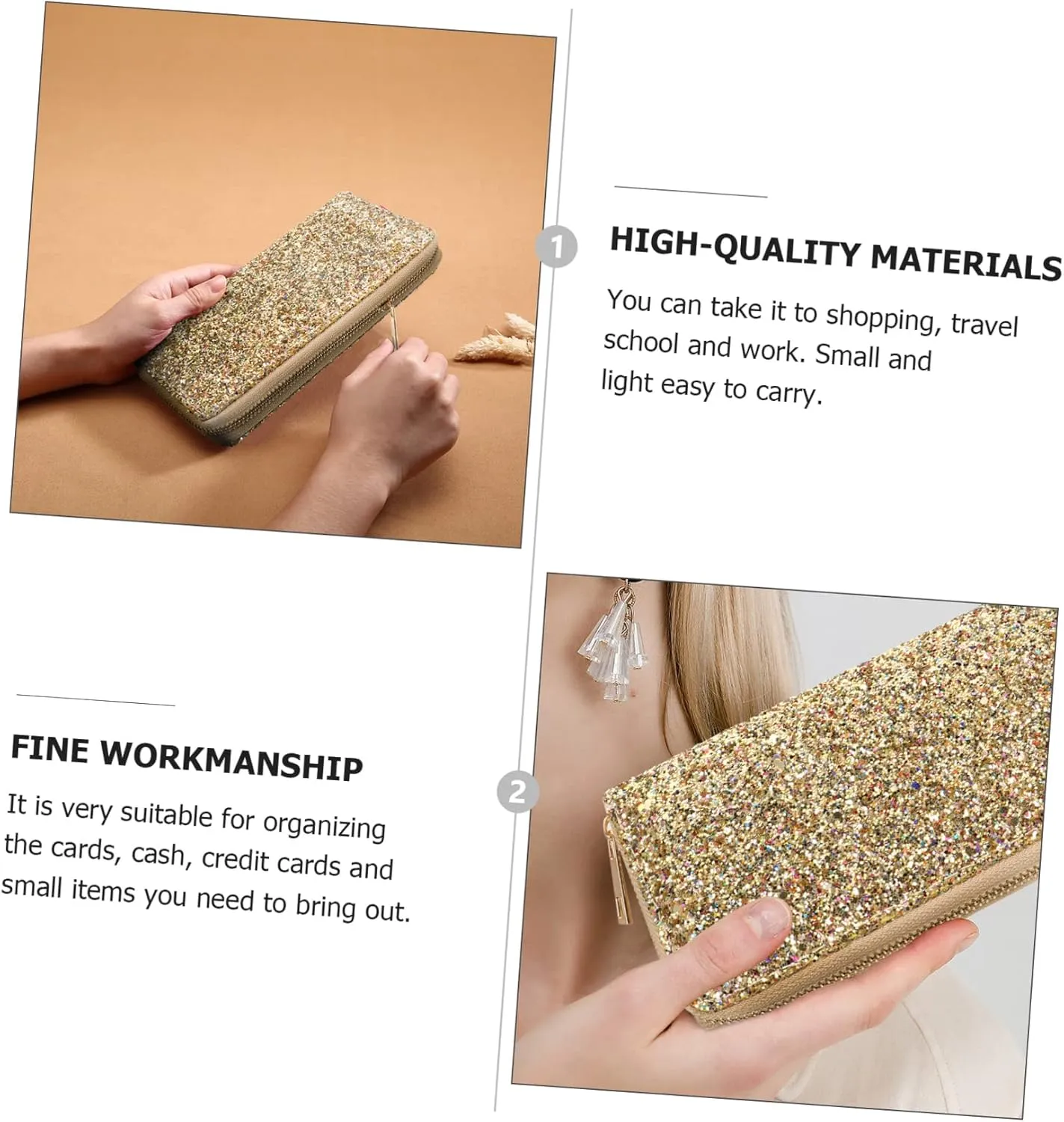 Handbags for Women Glitter Zippered Purse Stylish Wallet Clutch for Wedding