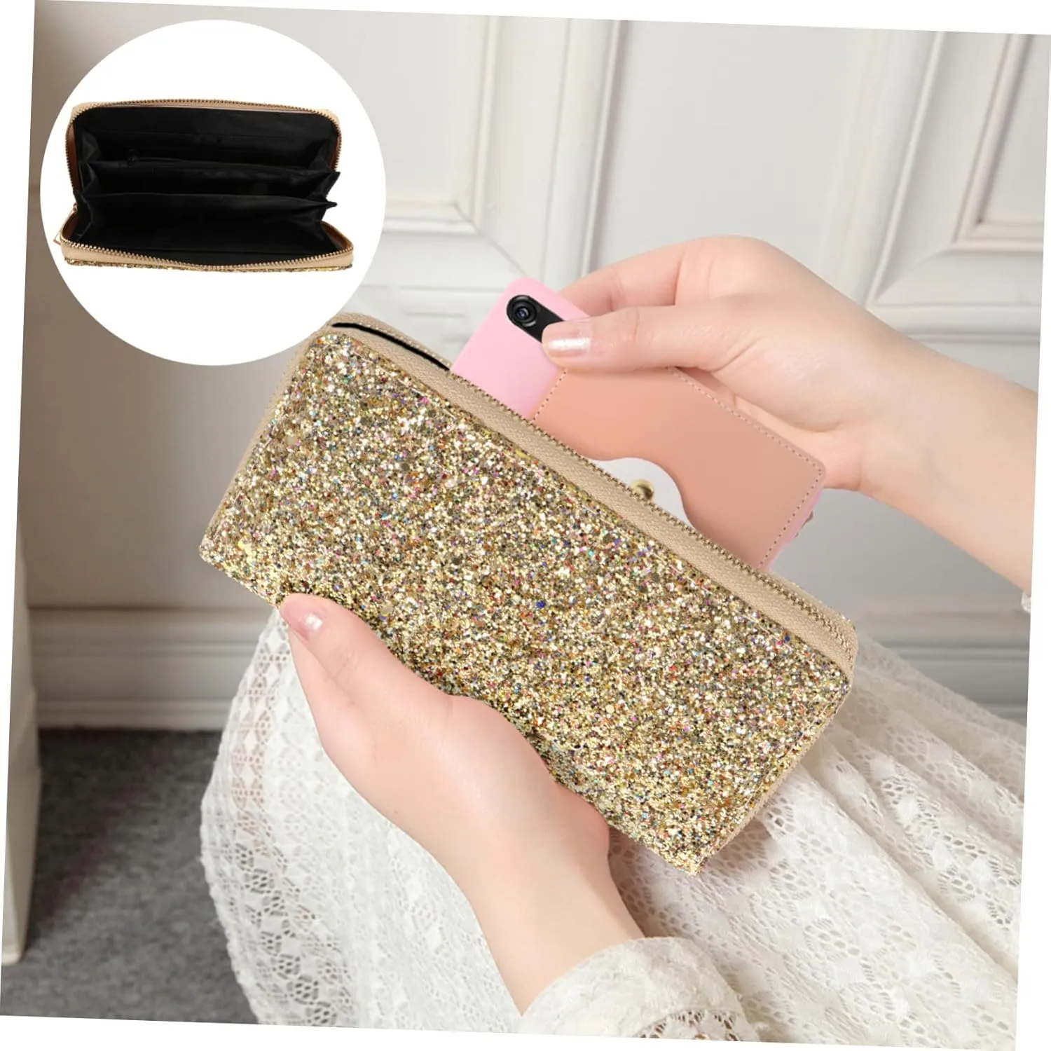 Handbags for Women Glitter Zippered Purse Stylish Wallet Clutch for Wedding
