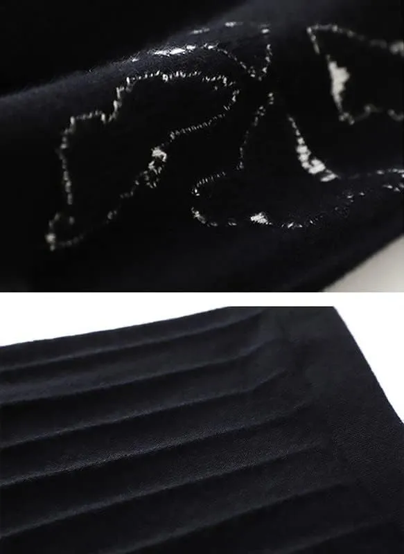 HangErFeng Autumn and Winter Women's Cashmere Dress Retro Midi Length Pleated Jacquard Elastic Waist A-line Skirt 1606