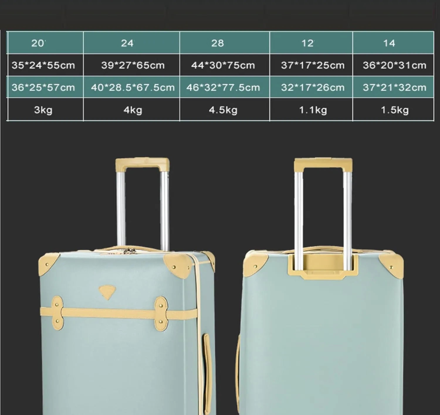 Hard Shell Carry-On Luggage - 20in Retro Waterproof PU Spinner Suitcase in Green(24in)