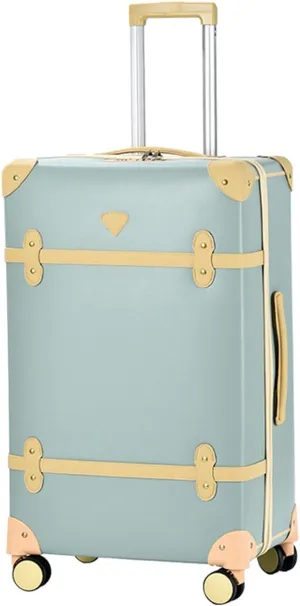 Hard Shell Carry-On Luggage - 20in Retro Waterproof PU Spinner Suitcase in Green(24in)