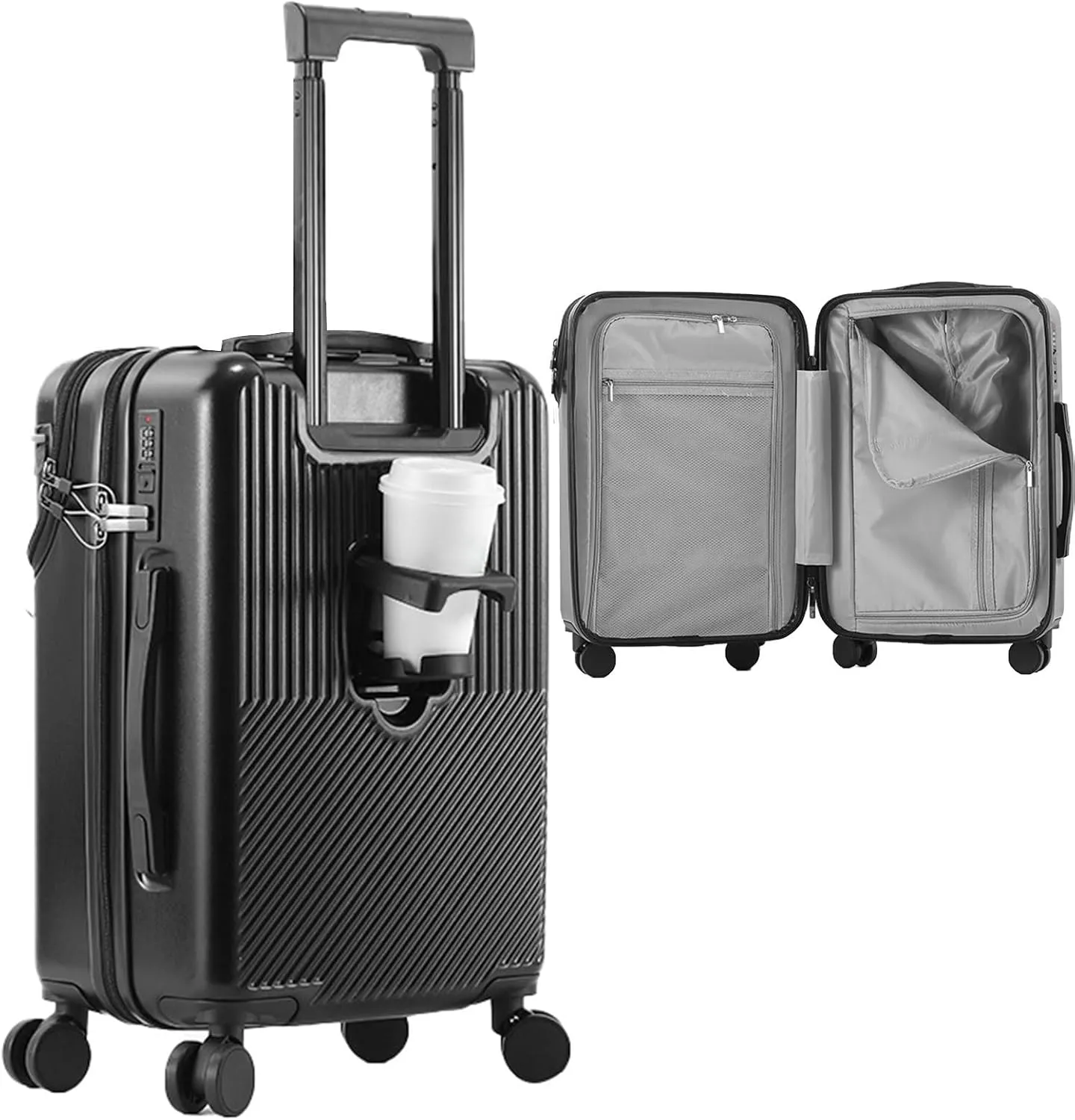 Hardside Luggage, Stylish Textured Line Suitcase, with Spinner Wheels, Expandable Luggage 20