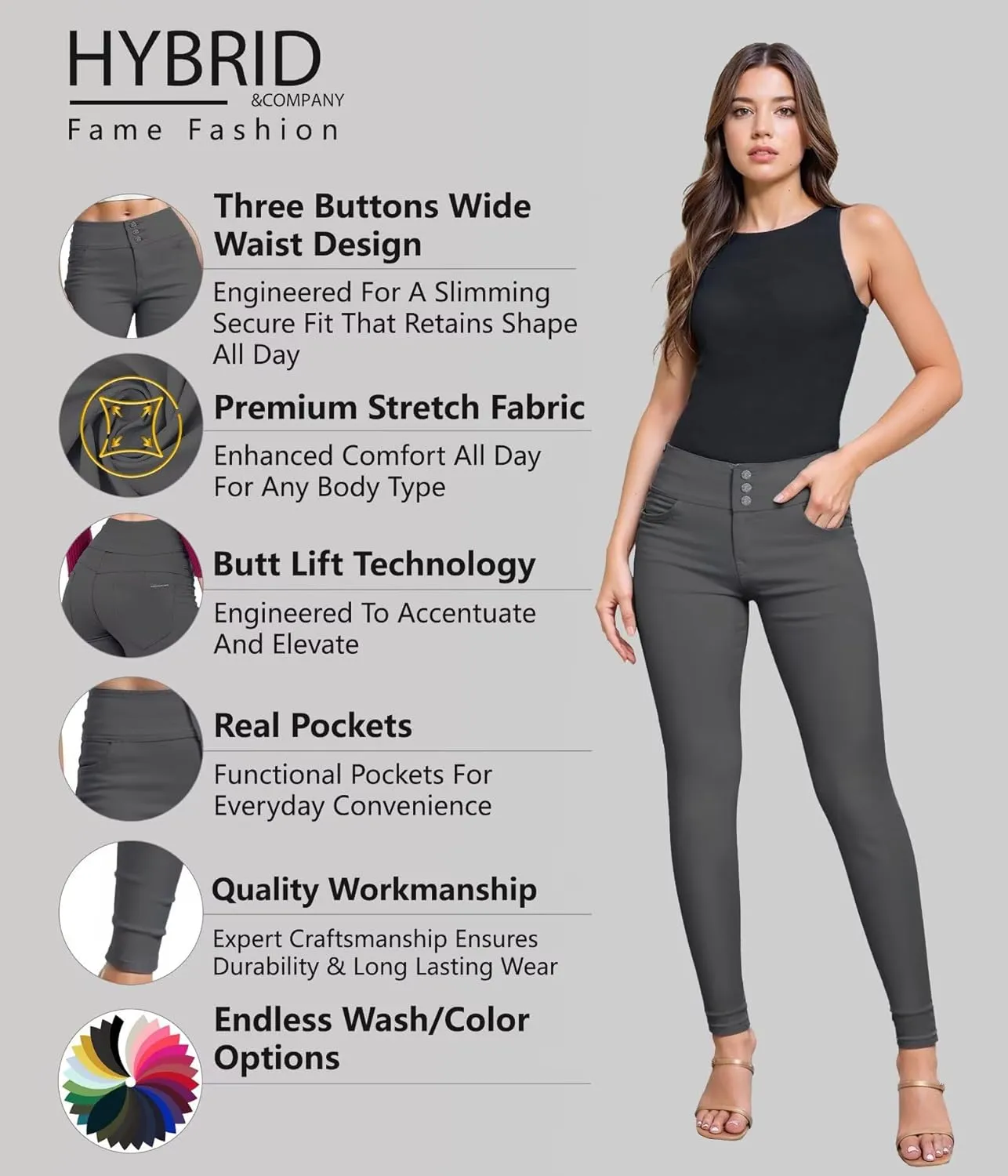 Hybrid & Company Women's Butt Lift Skinny High Waisted V3 Super Comfy Stretch Denim Pants