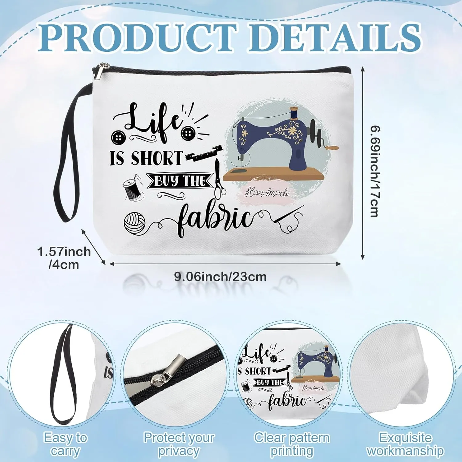 Kacctyen 3 pcs Sewing Gifts for Sewing Lovers Canvas Makeup Bag 17 oz Glass Cups with Lids and Straws Keychain Quilters Seamstress Gifts for Women Birthday Mother's Day Gift Mom Grandma