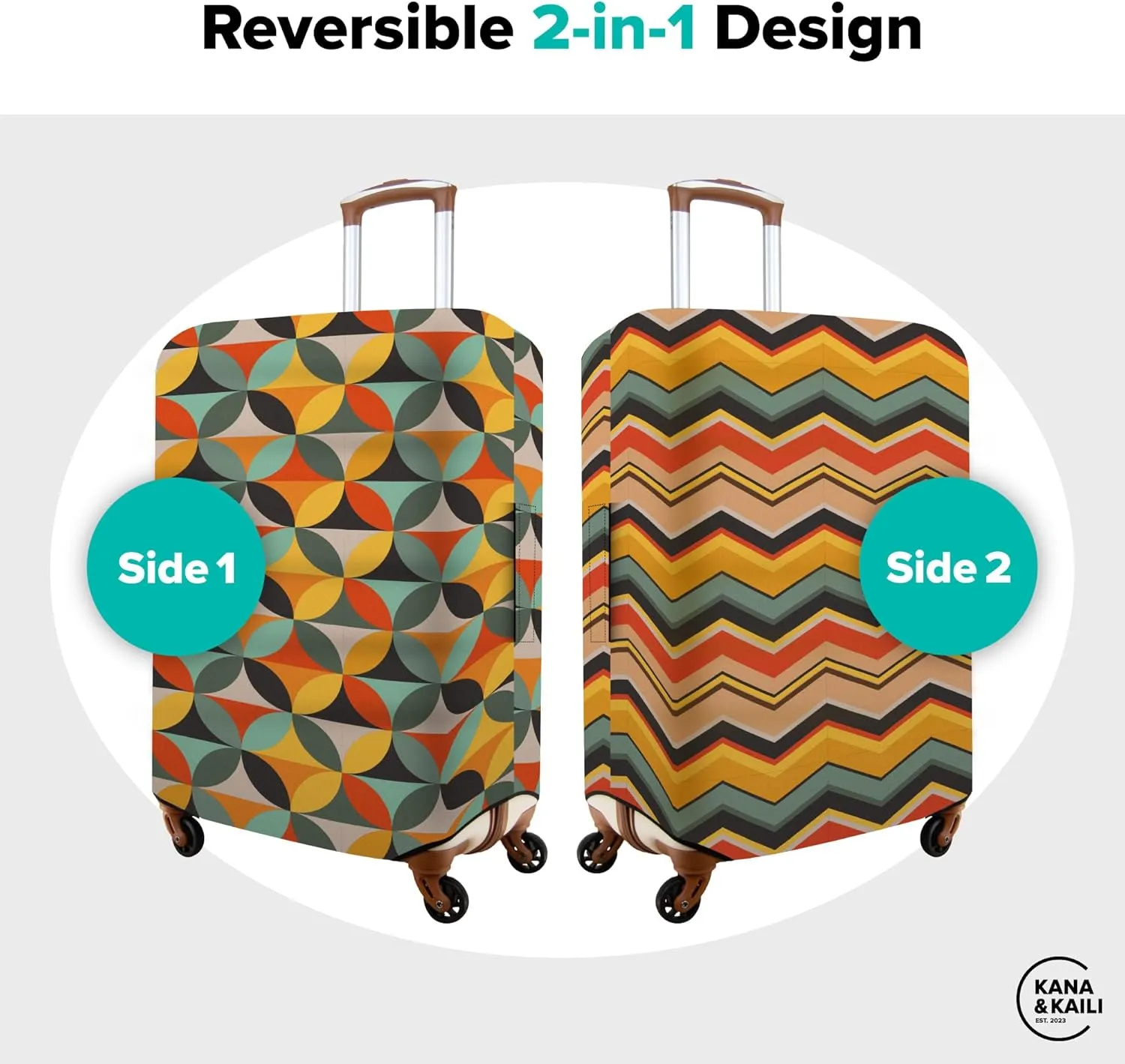 Kana & Kaili 2-in-1 Reversible Luggage Cover | Stylish Suitcase Covers | Spandex Luggage Covers for Suitcase TSA Approved | Retro M