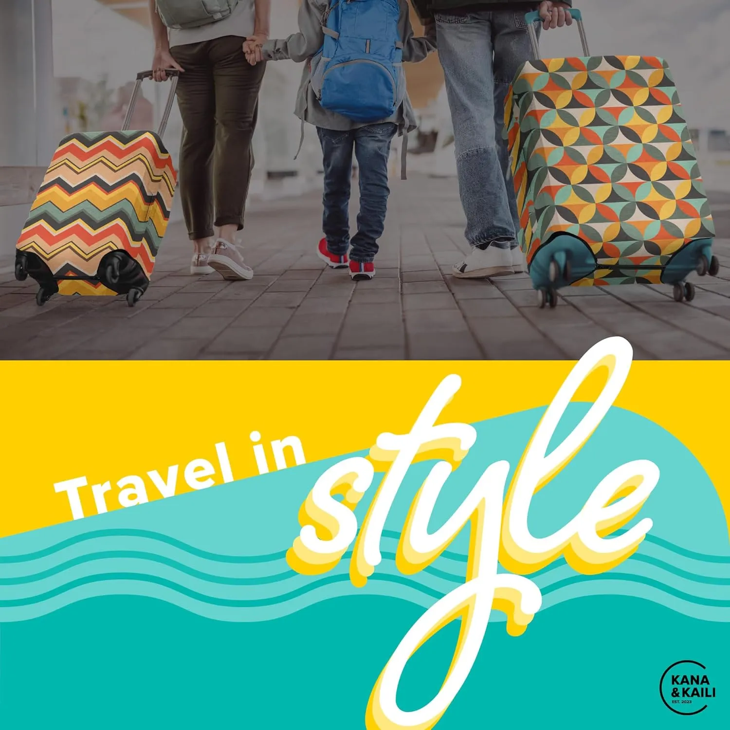 Kana & Kaili 2-in-1 Reversible Luggage Cover | Stylish Suitcase Covers | Spandex Luggage Covers for Suitcase TSA Approved | Retro M