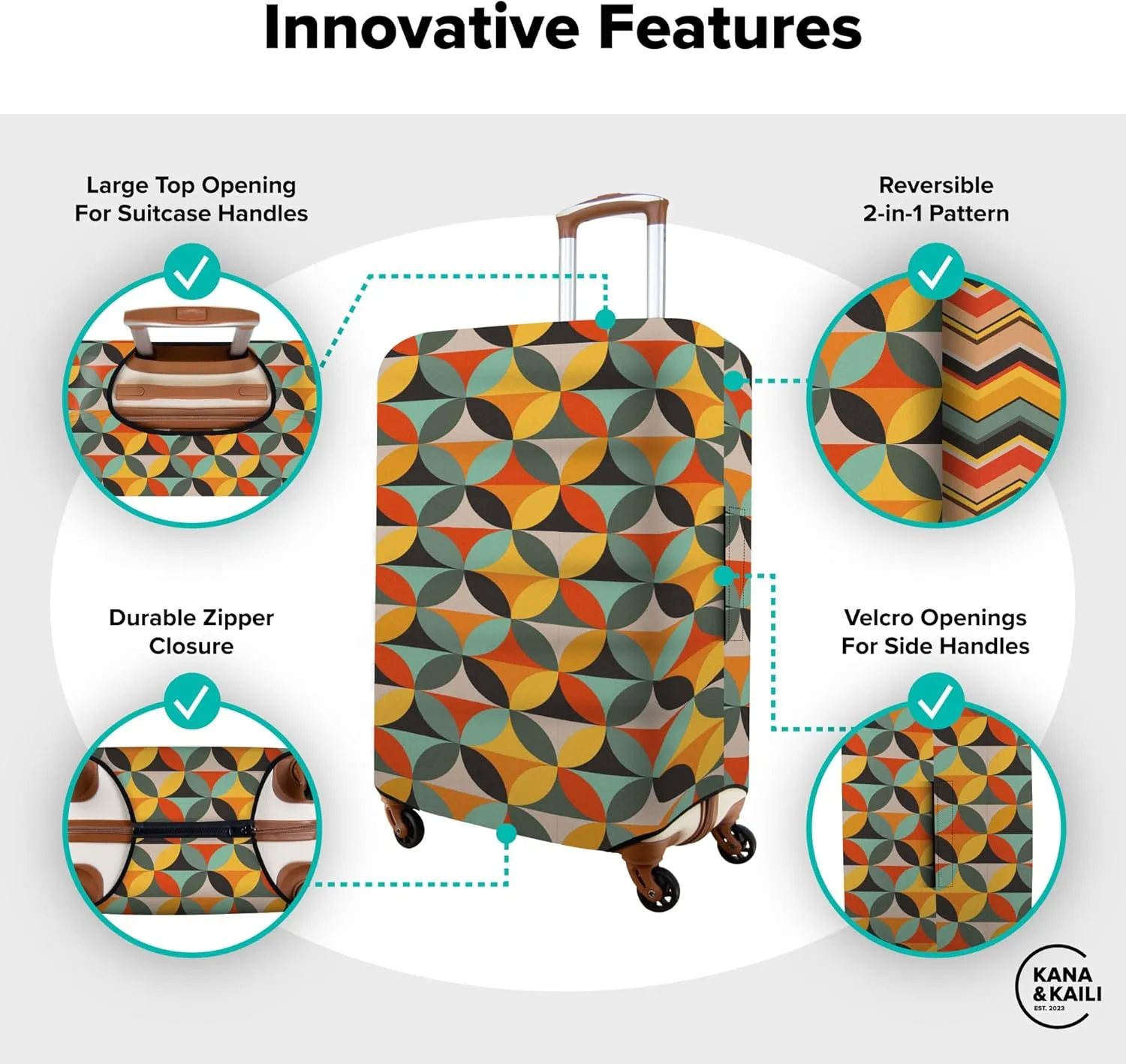Kana & Kaili 2-in-1 Reversible Luggage Cover | Stylish Suitcase Covers | Spandex Luggage Covers for Suitcase TSA Approved | Retro M