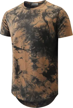 KLIEGOU Mens Hipster Hip Hop Ripped Round Hemline Pattern Print T Shirt