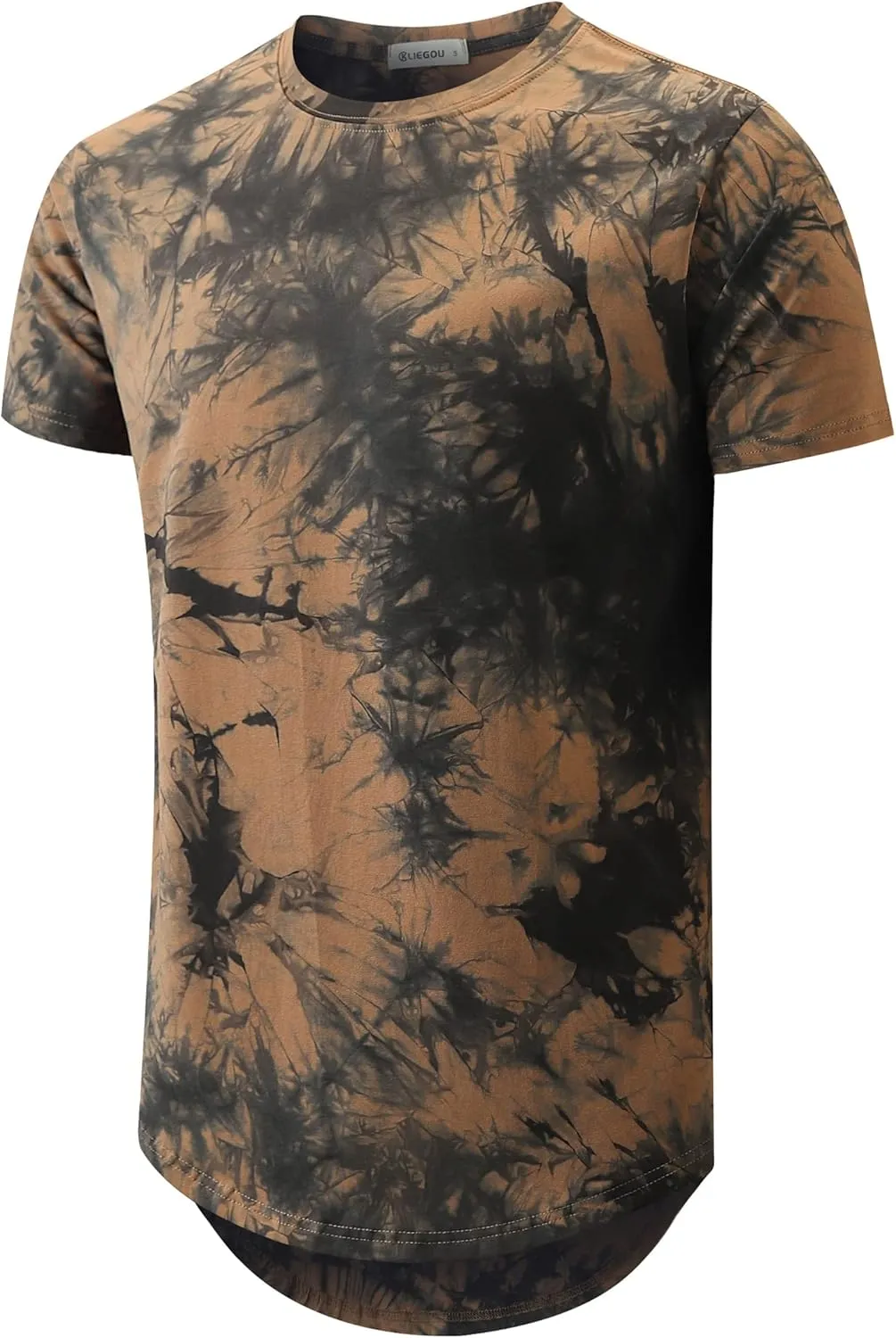 KLIEGOU Mens Hipster Hip Hop Ripped Round Hemline Pattern Print T Shirt