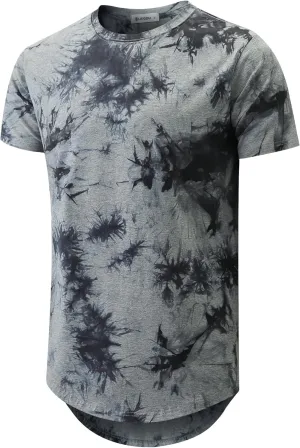 KLIEGOU Mens Hipster Hip Hop Ripped Round Hemline Pattern Print T Shirt