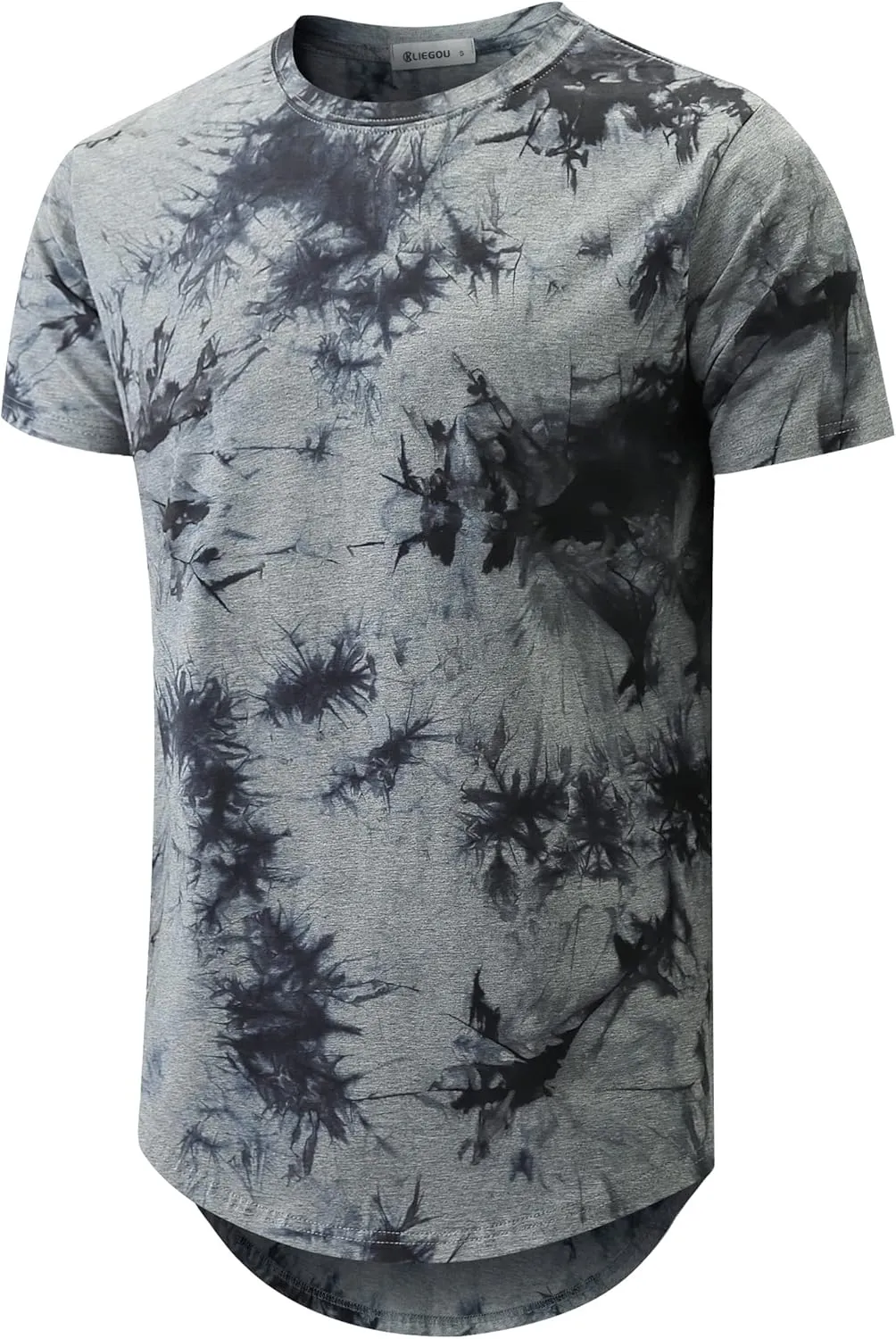KLIEGOU Mens Hipster Hip Hop Ripped Round Hemline Pattern Print T Shirt