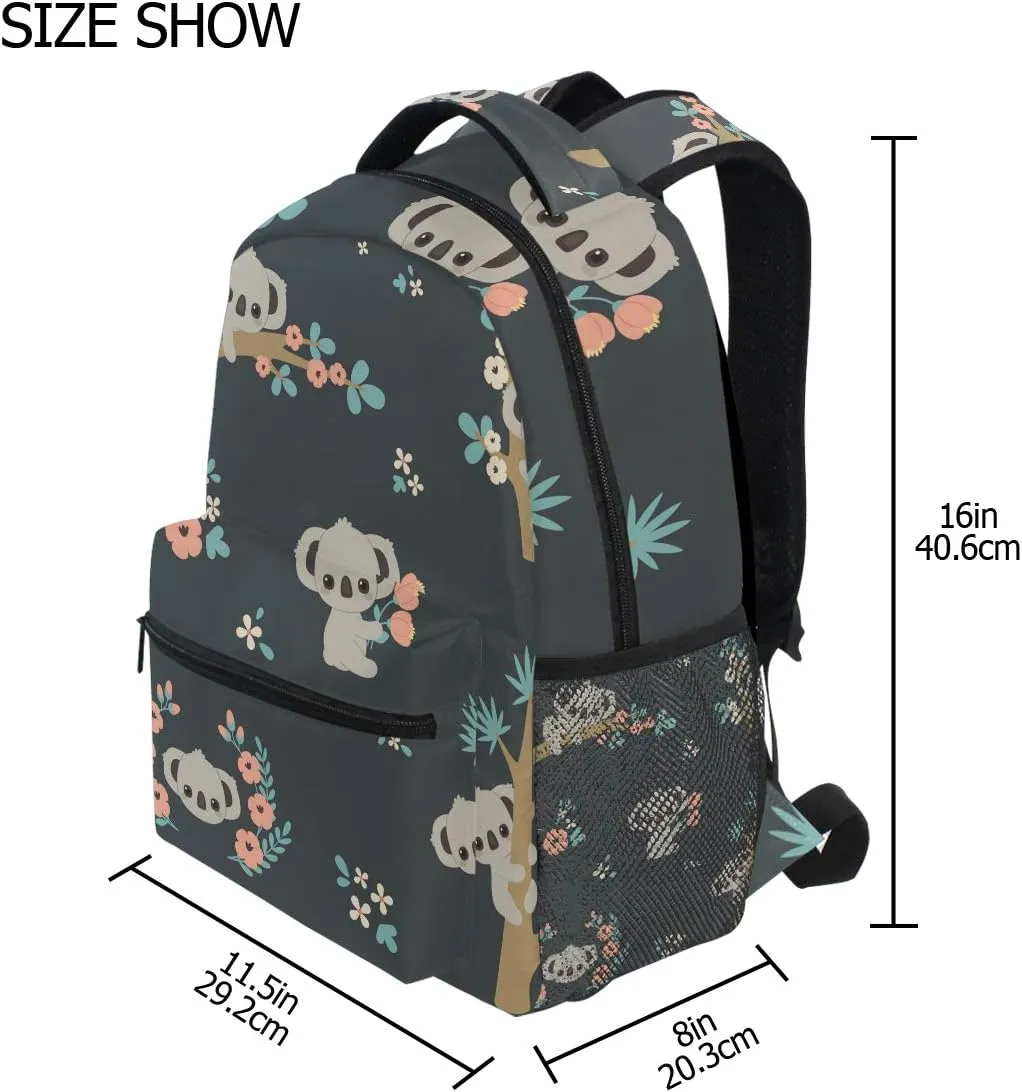 Koala And Flowers Backpack School Bag Travel Daypack Rucksack for Students