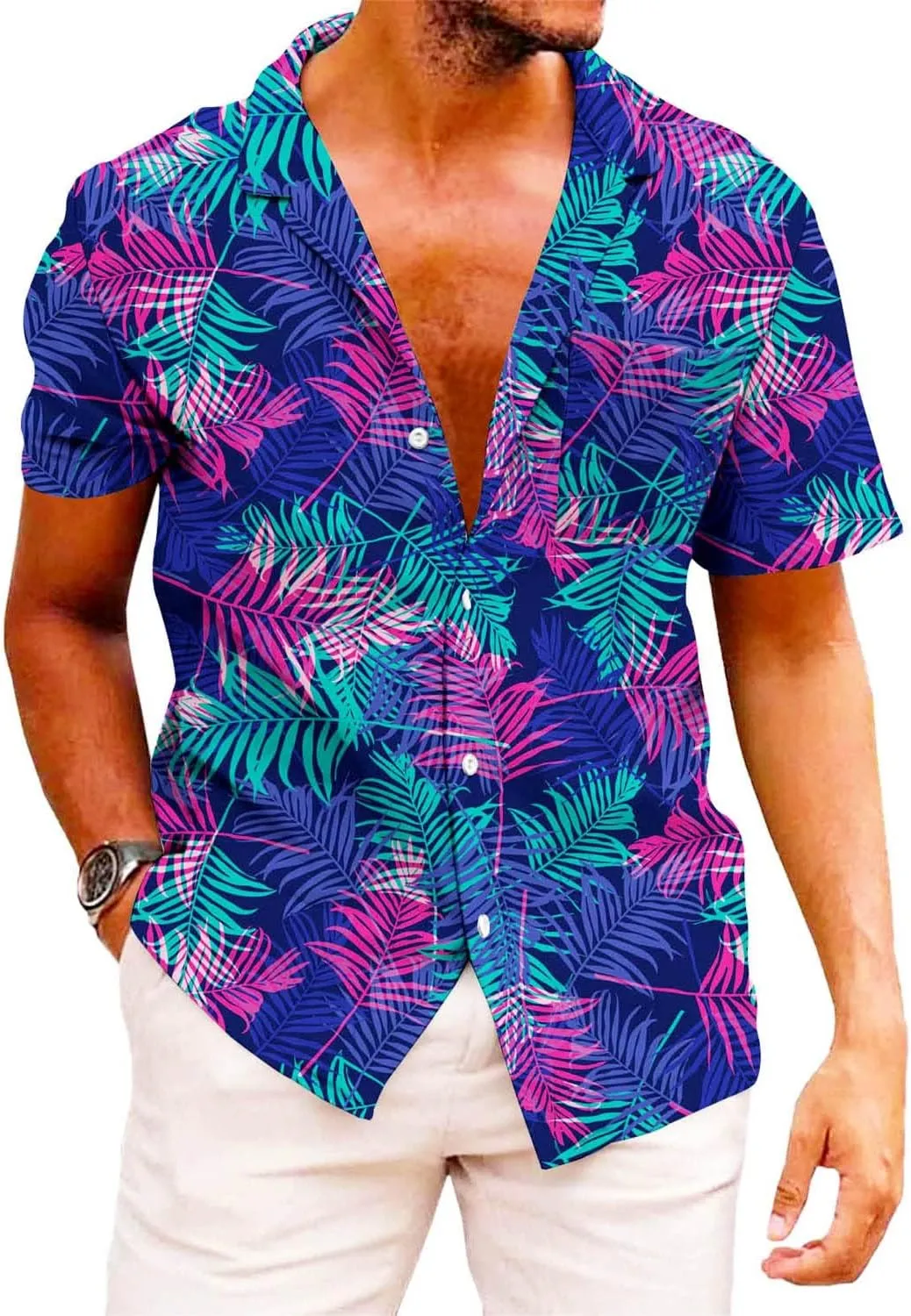 KYKU Funky Hawaiian Shirt for Men Palm Beach Shirts Tropical Vacation Clothes
