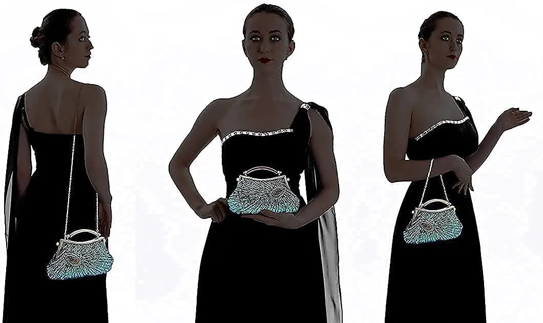 LIFEWISH Women's Unique Luxury Sequins Beaded Evening Bag Wedding Bridal Party Prom Clutch Purse tote HandbagPeacock blue