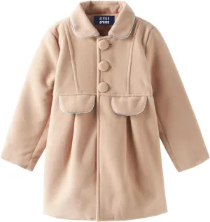 LittleSpring Little Girls Dress Coat Faux Wool Slim-Fit Peacoat